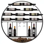 New Vintage Decorative Modern Black Metal Round Wall Mounted Wine Display Rack