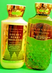 Bath & Body Works "GOLDEN BERRY MISTLETOE" 8 oz lotion & 10 oz shower gel