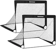 SONGMICS Folding Children's Soccer Goal Set of 2, Kids Soccer Nets, Garden Park Beach, Steel, Fiberglass Rod, Oxford and Polyester Fabric, Quick Assembly
