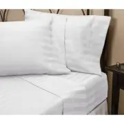 1200 Thread Count 100% Egyptian Cotton Bed Sheet Set OLYMPIC QUEEN White Stripe
