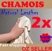 2x NATURAL Real Leather CHAMOIS SHAMMY Car wash clean large 50cmx80cm