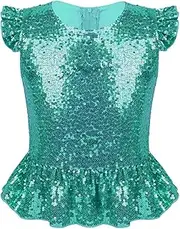 [Rswnyirn] Kids Girls Mermaid Tank Top Sequins Dance Top Carnival Party Stage Performance Costume