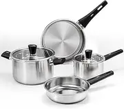 6-Piece Stainless Steel Pots and Pans Set, Kitchen Cookware Set with Stay-Cool Handles, Compatible with Gas, Electric & Induction, Dishwasher Safe, Non-Toxic & Durable for Everyday Cooking