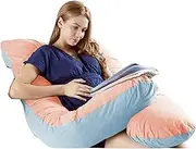 Leona Co Pregnancy Pillows for Sleeping, U Shaped Full Body Maternity Pillow with Removable Cover, Boyfriend Pillow Support for Back, Legs, Belly, HIPS for Pregnant Women, 140x 80cm (Light Pink-Sky)