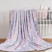 Luminous Blanket Soft Fluffy Glow in The Dark Blanket Cute Cozy Glowing Blanket All Season Throw Blanket Creative Plush Blanket for Girls Children Toddlers Gifts Travel Car 1.5×1.8 m(Three Colors)