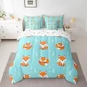 Feelyou Kids Fox Comforter Set Full Size 7 Pcs Girls Cute Fox Comforter Bed in a Bag Wild Animal Bedding Set for Boys Toddler Cartoon Fox Bed Set with Sheets, Pillowcases, Pillow Covers