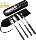 Portable Travel Utensils Set with Case Stainless Steel Cutlery 4-Piece for Lunch