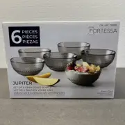 Fortessa Jupiter Gray Glass Bowls Set of 6 - Cereal, Soup, Salad. New