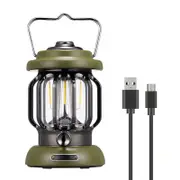 Nevenka Retro Camping Lantern Type C Rechargeable for Outdoors Home Decor-Army Green