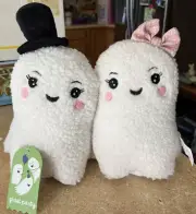 HALLOWEEN GHOST PARTY COUPLE SHERPA DECORATIVE PLUSH SET WITH WEIGHTED BOTTOMS