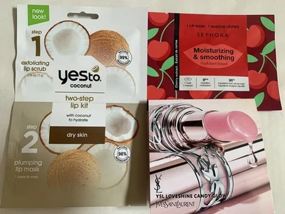 LIP SET: YSL Gloss, SEPHORA COLLECTION Cherry Lip Mask, YESto Coconut Scrub&Mask