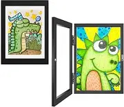 AIMALL A4 Kids Art Display Flip Photo Frames – 2-Pack Magnetic Front-Opening Picture Frames for Children’s Artwork, MDF Composite Pine Wall Mount Frames, Black 11.7x8.3in