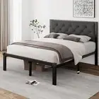 12" Underbed Space Metal Bed Frame Faux Leather Platform Tufted Headboard