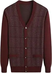 [Gienergy] Fashion Super Large Autumn 100% Cashmere Cardigan Men Coat V-Neck Knitted Sweater Plus Size