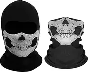 xutong 2PCS Skull Full Face Mask and Half Face Mask, Windproof Ski Balaclava, Motorcycle Tactical Balaclava Hood Black