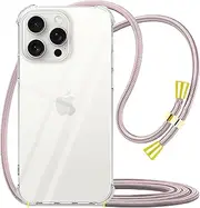 YESPURE Crossbody Case for iPhone 15 Pro Lanyard Case Crystal Clear Anti-Yellowing Soft TPU Bumper Shockproof Protective Phone Cover Case with Adjustable Neck Strap for iPhone 15 Pro - Rose Gold