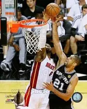 LeBron James blocks Tim Duncan's shot Game 6 of the 2013 NBA Finals Sports Photo