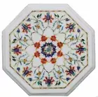 12" Antique Design Inlay Work Coffee Table Top White Marble side Center Table