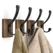 Wood Wall Hooks for Hanging - 4 Pack Hooks Wall Mounted, Wooden Rustic Farmho...
