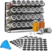 Spice Rack with 28 Spice Jars, Spice Rack Organizer for Cabinet, Spice Jars with Labels, 386 Spice Labels, 4 Tier Seasoning Organizer for Countertop, Cabinet, Kitchen, Pantry, Cupboard