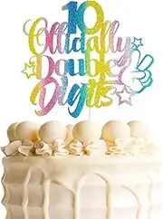 Colourful Officially Double Digits 10 Cake Topper, Double Digits 10 Year Old Birthday Cake Decor,Happy 10th Birthday Party Decorations