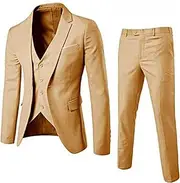 [Rswnyirn] Mens Slim Fit Formal Suits Pieces Long Sleeve Blazer Vest Pants Set Business Tuxedo Outfit