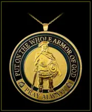 GeetarGizmos ARMOR OF GOD Necklace - gold 1 1/2" challenge coin pendant