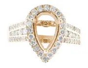 1.15Ct Round Diamond Pear Shape Semi-Mount Halo Engagement Ring 18K Rose Gold