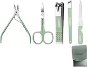 5PCS Stainless Steel Trimmer Manicure Cutters Nail Clipper Set Green Nail File Eyebrow Scissors Personal Care Tools
