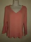 Hillard & Hanson Top Medium Pink Mauve 3/4 Bell Sleeves Rayon Stretch V Neck