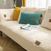 LINGKY Velvet Sofa Cover for 1, 2, 3, 4 Seater, L Shape Sofa Throws, Corner Sofa Cover, Pets Dog Couch Cover, Non-Slip Sofa Protection, Ultra Soft Sofa Protector (Beige, 90 x 210 cm/Rectangular)