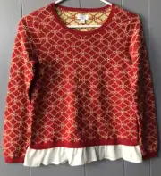 Crown & Ivy Kids 2Fer Sweater. Red with Gold Chain Pattern. Size Girls M. NWT