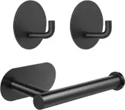Self Adhesive Toilet Paper Holder and 2 Pack Towel Robe Hooks, Bathroom Toilet P