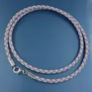 16" Sterling Silver 3mm Round Braid White Genuine Leather Cord Necklace, Lobster