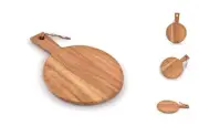 Round Acacia Wood Cutting Board with Handle for Chopping and Serving
