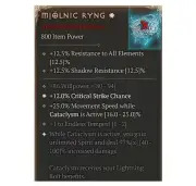 Diablo 4 Season 8 Mjolnic Ryng 1GA 97 Crit Unique Ring Druid Gear Item Equipment