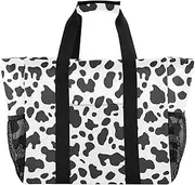 [sanluoli] Tote Bag For Women Collapsable Beach Bags Waterproof Canvas Laundry Tote Bag, White Black Cow Leopard Print, 1 size