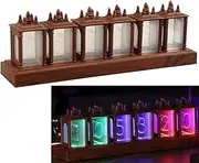 Nixie Tube Clock Walnut Digital Clock, Easy Alarm Settings & 12/24h Alarm Display, Adjustable Brightness and Color Night Light RGB Lighting Desk Clock, Retro Gift to Decorate (Assembly Required)