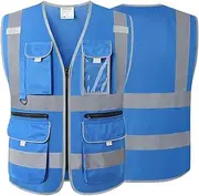 Visindark 9 Multi-Pockets Blue Safety Vest Reflective with Pockets and Zippers Construction Reflective Work Vest For Men