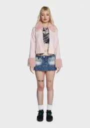 [Daisy Street] Houndstooth Print Fur Trim Jacket
