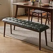 Cttasty Entryway Bench, Solid Wood Dining Bench, Midcentury End of Bed Bench with PU Leather Padded Seat, Bedroom Bench, 47.24" L x 12.6" W x 17.72" H (Green)