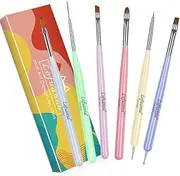 Lofuanna Nail Art Brushes Set 6Pcs Nail Tips Art Design Tools with Poly Extension Gel Brush, Nail Polish Brush, Carved Brush, Art Liner Brush and Dotting Pen, Acrylic Nail Brushes, Painting Drawing Pen Kit for Salon Home DIY Manicure