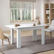 Oikiture 160cm Dining Table Extendable Rectangular Dining Table for Home Kitchen and Dining Room White