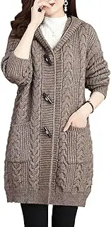 [TangDao] Women’s Cardigans Sweaters with Hood Mid-Length Button Down Cable Knit Chunky Sweater Coat Long Outerwear Jacket