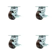 4 Inch Polyurethane Caster Set with Ball Bearings and Brake/Swivel Lock SCC