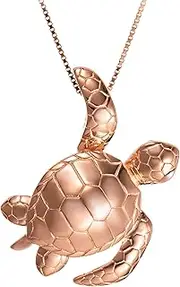 [Aloha Jewelry Company] 925 Sterling Silver 14K Gold Plated Waving Hawaiian Sea Turtle Honu Necklace Pendant, Nickle Free and Hypoallergenic For Sensitive Skin, With 18” Box Chain and Gift Box