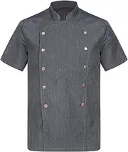 [TiaoBug] Unisex Chef Coat Short Sleeves Double-Breasted Kitchen Chef Top Uniform Catering Shirt Food Service Chef Jacket