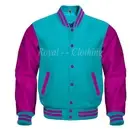 Baseball Varsity Letterman Bomber Tiffany Wool & Genuine Pink Leather Sleeve