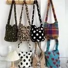 Plush Shoulder Bag Leopard print Crossbody Bag Winter Bucket Bag