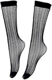 [ESOMAVRIX] High Knee Socks for Women Summer Black Lace Crochet Mesh Stockings Thin Transparent Fishnet Stockings Sexy /1647